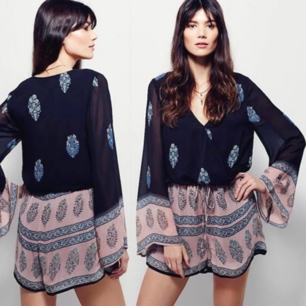 ๐HP๐ NWT Free People Janpath Black Romper Sz L - Picture 1 of 9